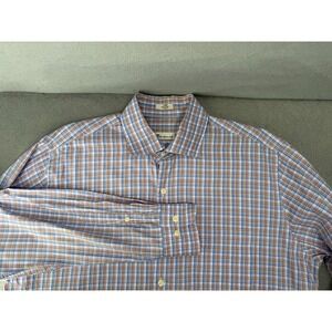 Peter Millar Shirt Mens L Blue Purple Rust Button Up Country Club Plaid Coastal